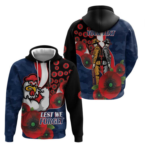 Sydney Roosters ANZAC Personalised Hoodie Lest We Forget Poppy Camo