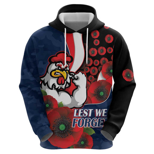 Sydney Roosters ANZAC Personalised Hoodie Lest We Forget Poppy Camo