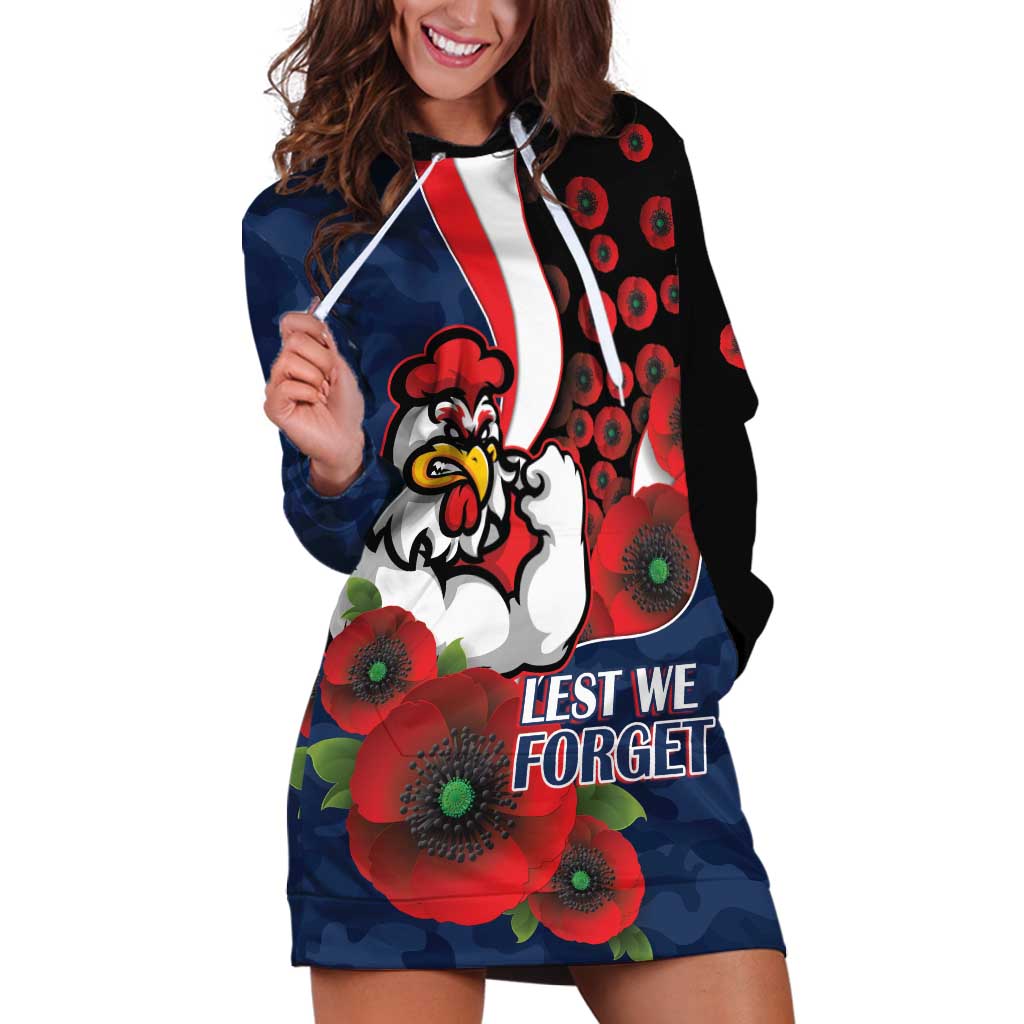 Sydney Roosters ANZAC Personalised Hoodie Dress Lest We Forget Poppy Camo