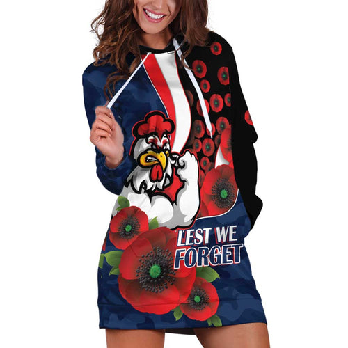 Sydney Roosters ANZAC Personalised Hoodie Dress Lest We Forget Poppy Camo