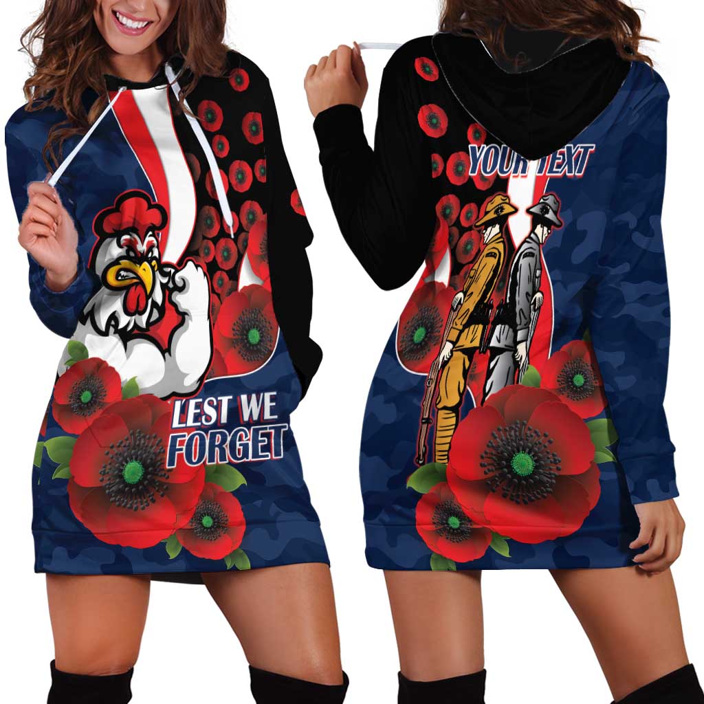Sydney Roosters ANZAC Personalised Hoodie Dress Lest We Forget Poppy Camo