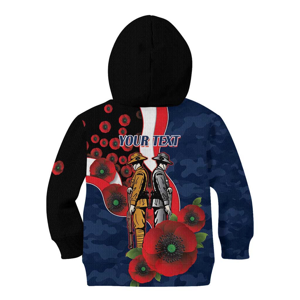Sydney Roosters ANZAC Personalised Kid Hoodie Lest We Forget Poppy Camo