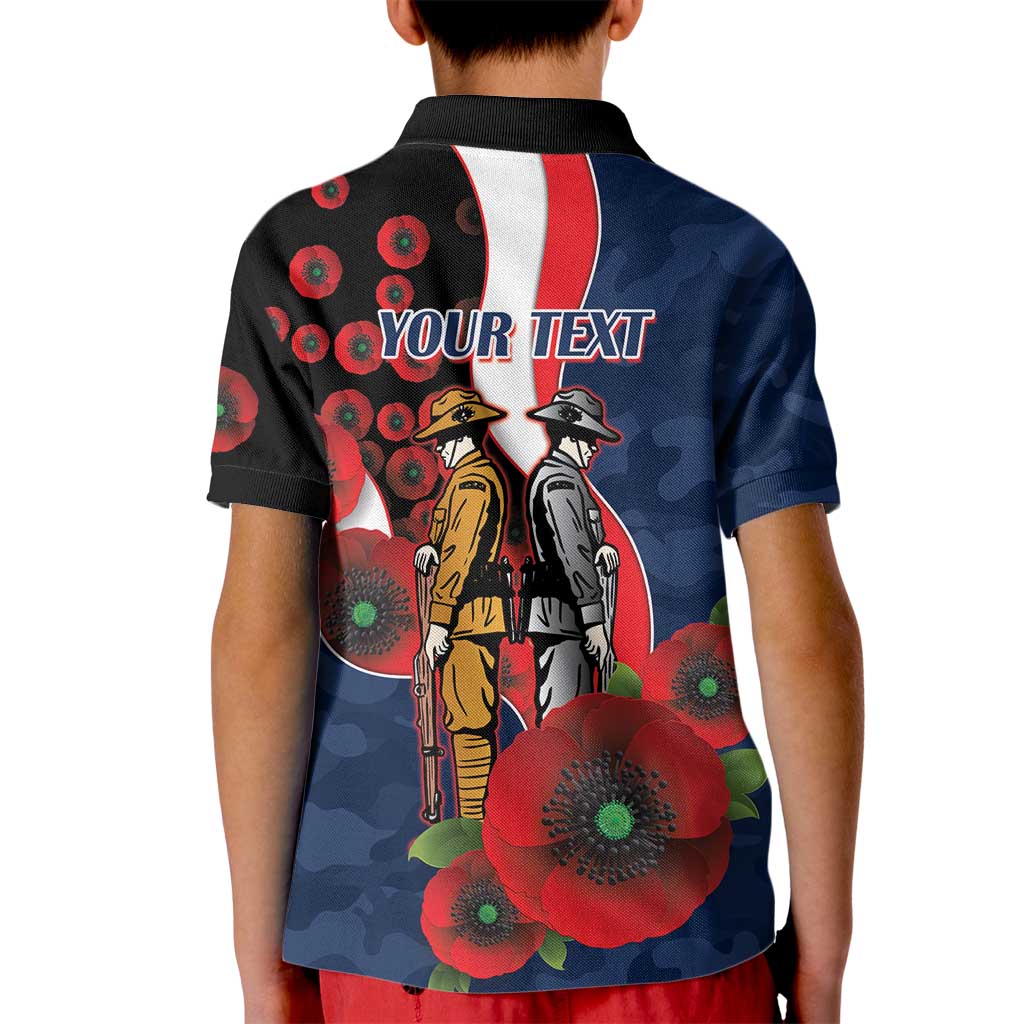 Sydney Roosters ANZAC Personalised Kid Polo Shirt Lest We Forget Poppy Camo