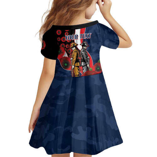 Sydney Roosters ANZAC Personalised Kid Short Sleeve Dress Lest We Forget Poppy Camo