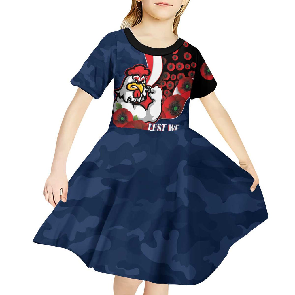Sydney Roosters ANZAC Personalised Kid Short Sleeve Dress Lest We Forget Poppy Camo