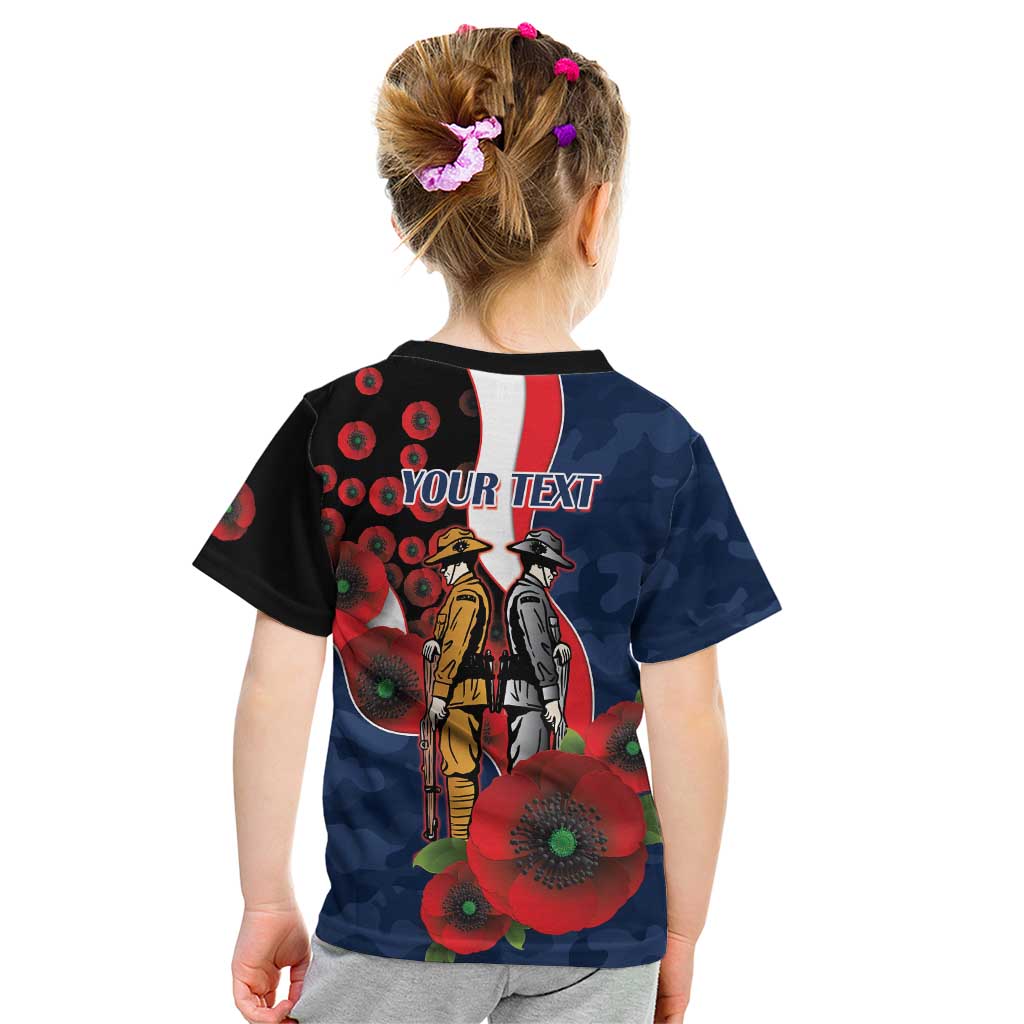 Sydney Roosters ANZAC Personalised Kid T Shirt Lest We Forget Poppy Camo
