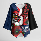 Sydney Roosters ANZAC Personalised Kimono Sleeve Blouse Lest We Forget Poppy Camo
