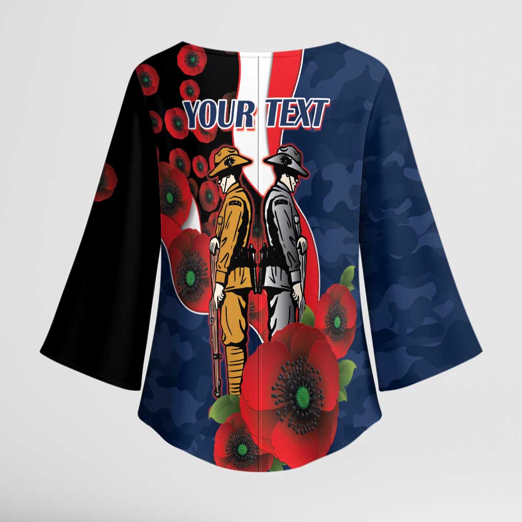 Sydney Roosters ANZAC Personalised Kimono Sleeve Blouse Lest We Forget Poppy Camo
