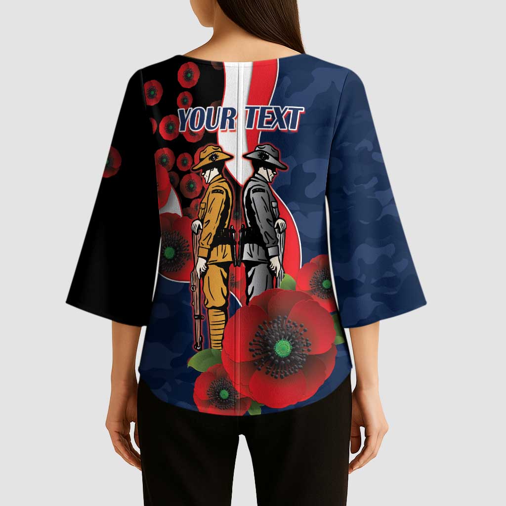 Sydney Roosters ANZAC Personalised Kimono Sleeve Blouse Lest We Forget Poppy Camo