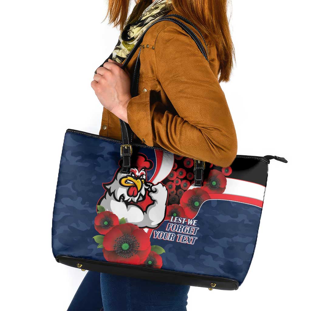 Sydney Roosters ANZAC Personalised Leather Tote Bag Lest We Forget Poppy Camo