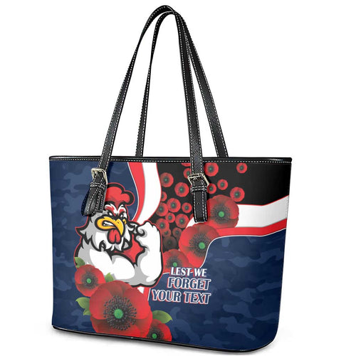 Sydney Roosters ANZAC Personalised Leather Tote Bag Lest We Forget Poppy Camo