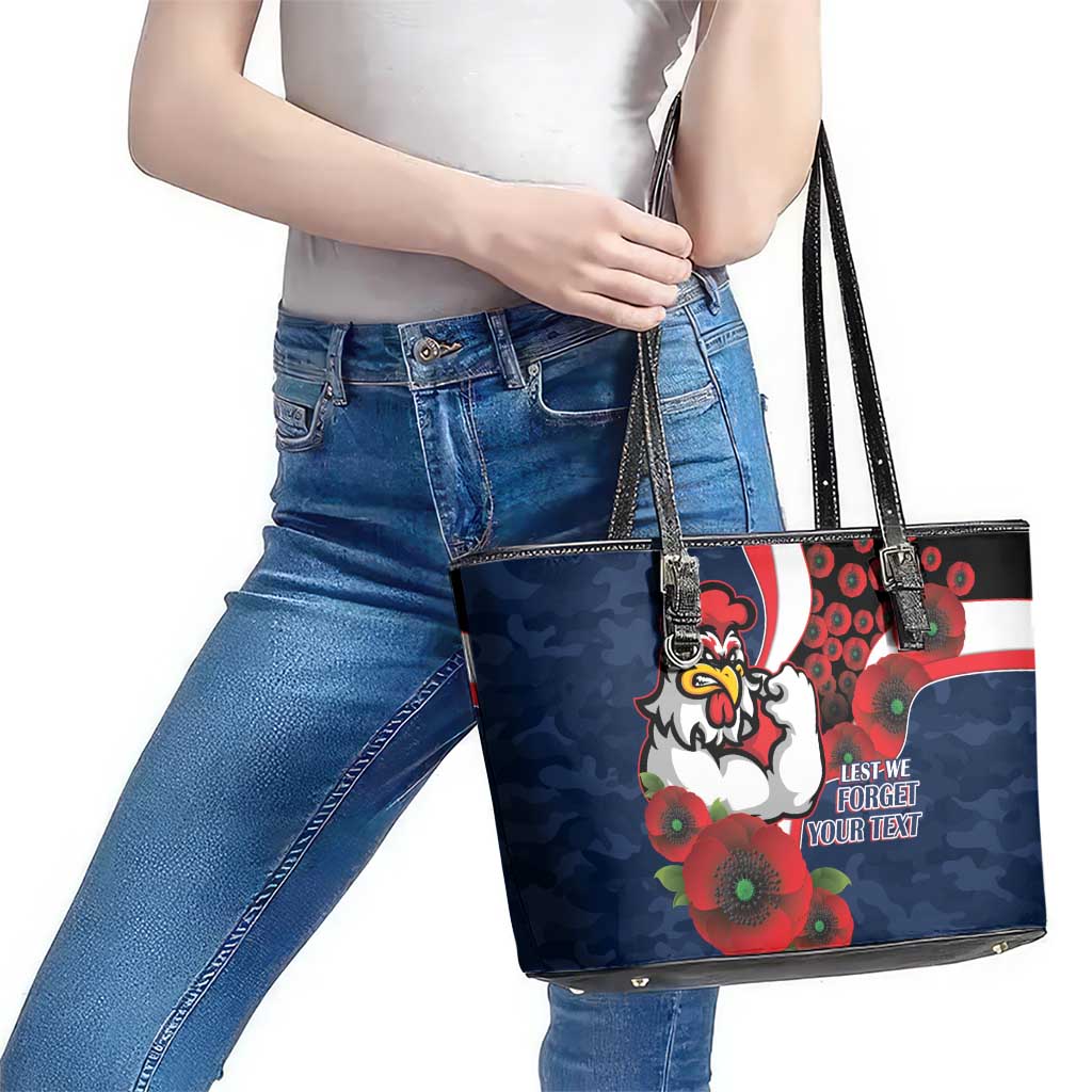 Sydney Roosters ANZAC Personalised Leather Tote Bag Lest We Forget Poppy Camo