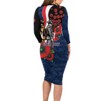 Sydney Roosters ANZAC Personalised Long Sleeve Bodycon Dress Lest We Forget Poppy Camo