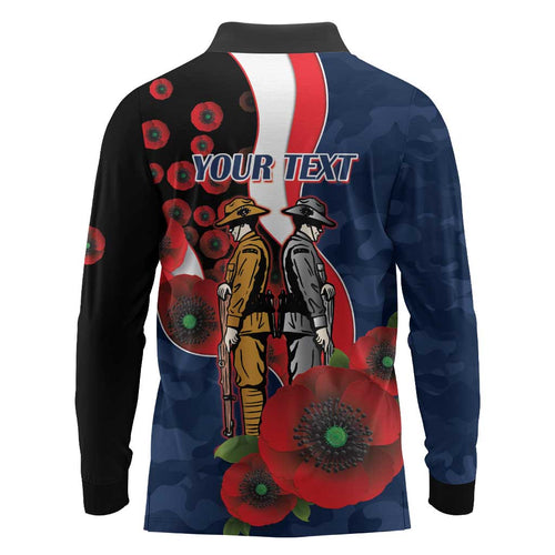 Sydney Roosters ANZAC Personalised Long Sleeve Polo Shirt Lest We Forget Poppy Camo