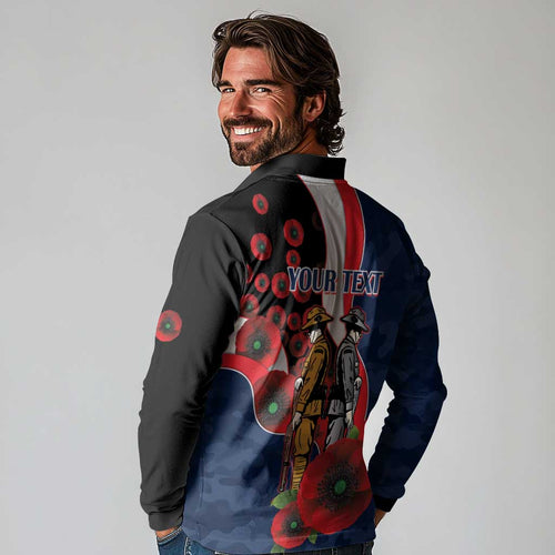 Sydney Roosters ANZAC Personalised Long Sleeve Polo Shirt Lest We Forget Poppy Camo