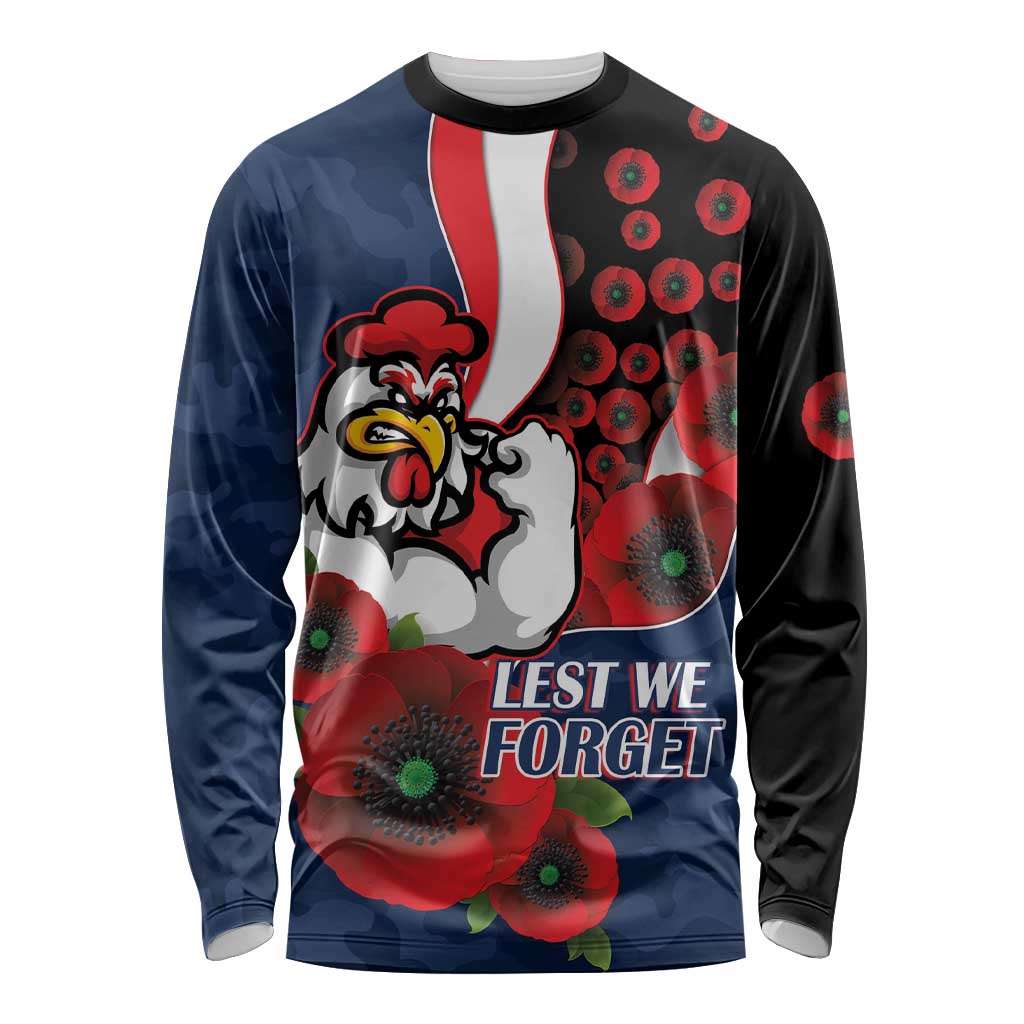 Sydney Roosters ANZAC Personalised Long Sleeve Shirt Lest We Forget Poppy Camo