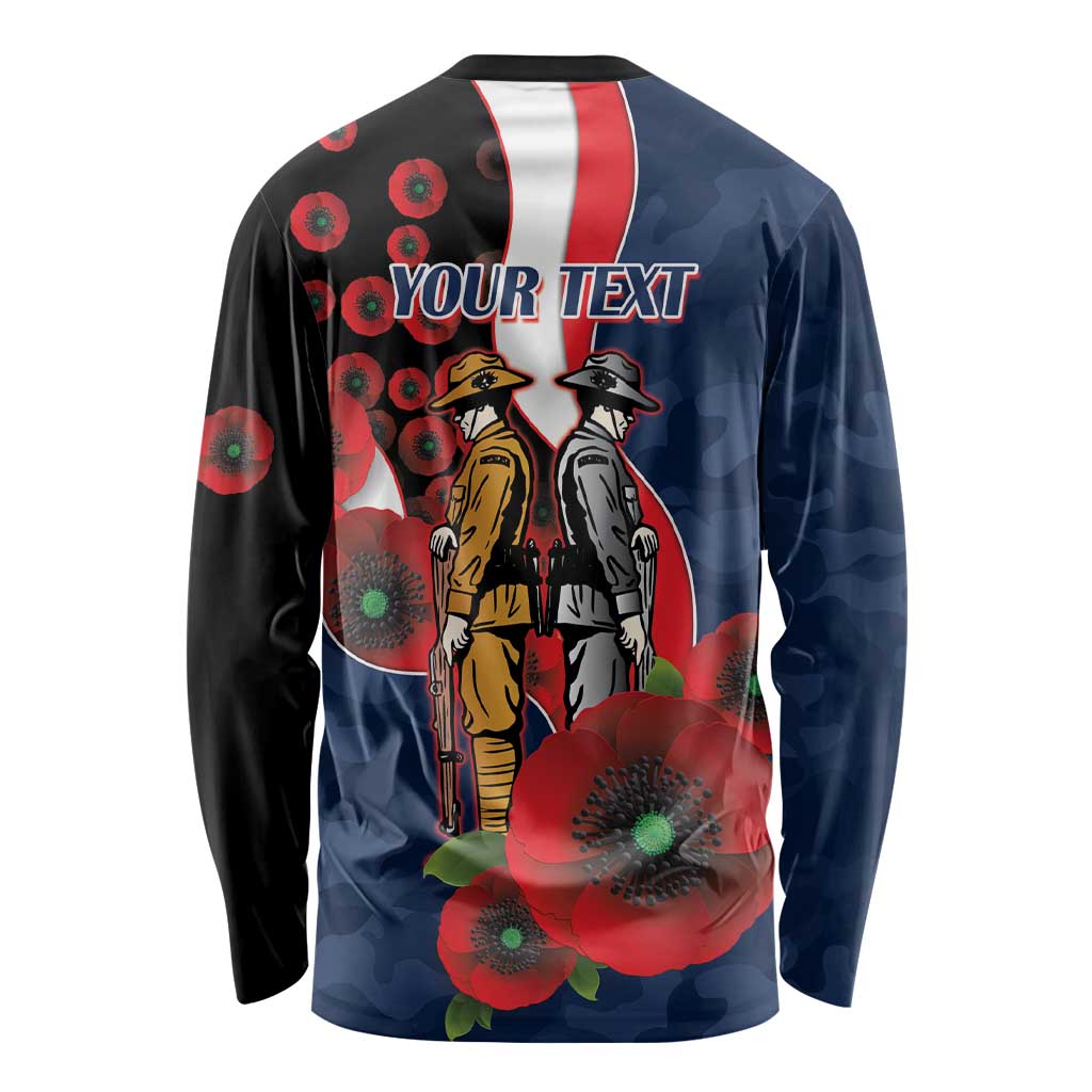 Sydney Roosters ANZAC Personalised Long Sleeve Shirt Lest We Forget Poppy Camo