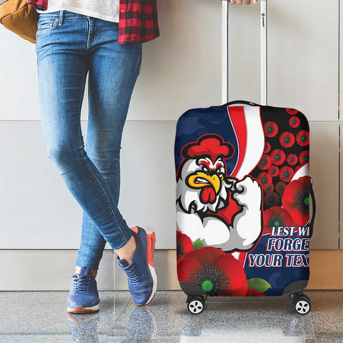 Sydney Roosters ANZAC Personalised Luggage Cover Lest We Forget Poppy Camo