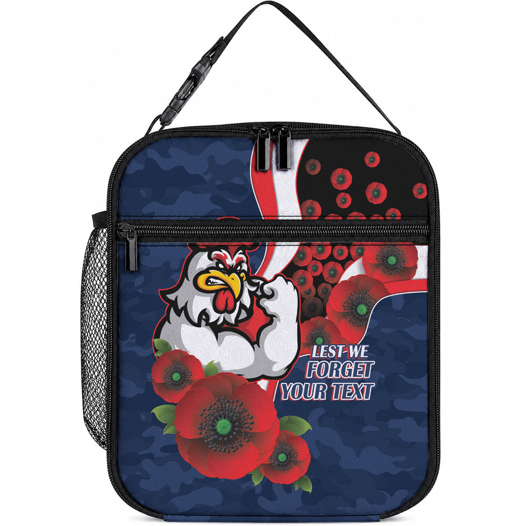 Sydney Roosters ANZAC Personalised Lunch Bag Lest We Forget Poppy Camo