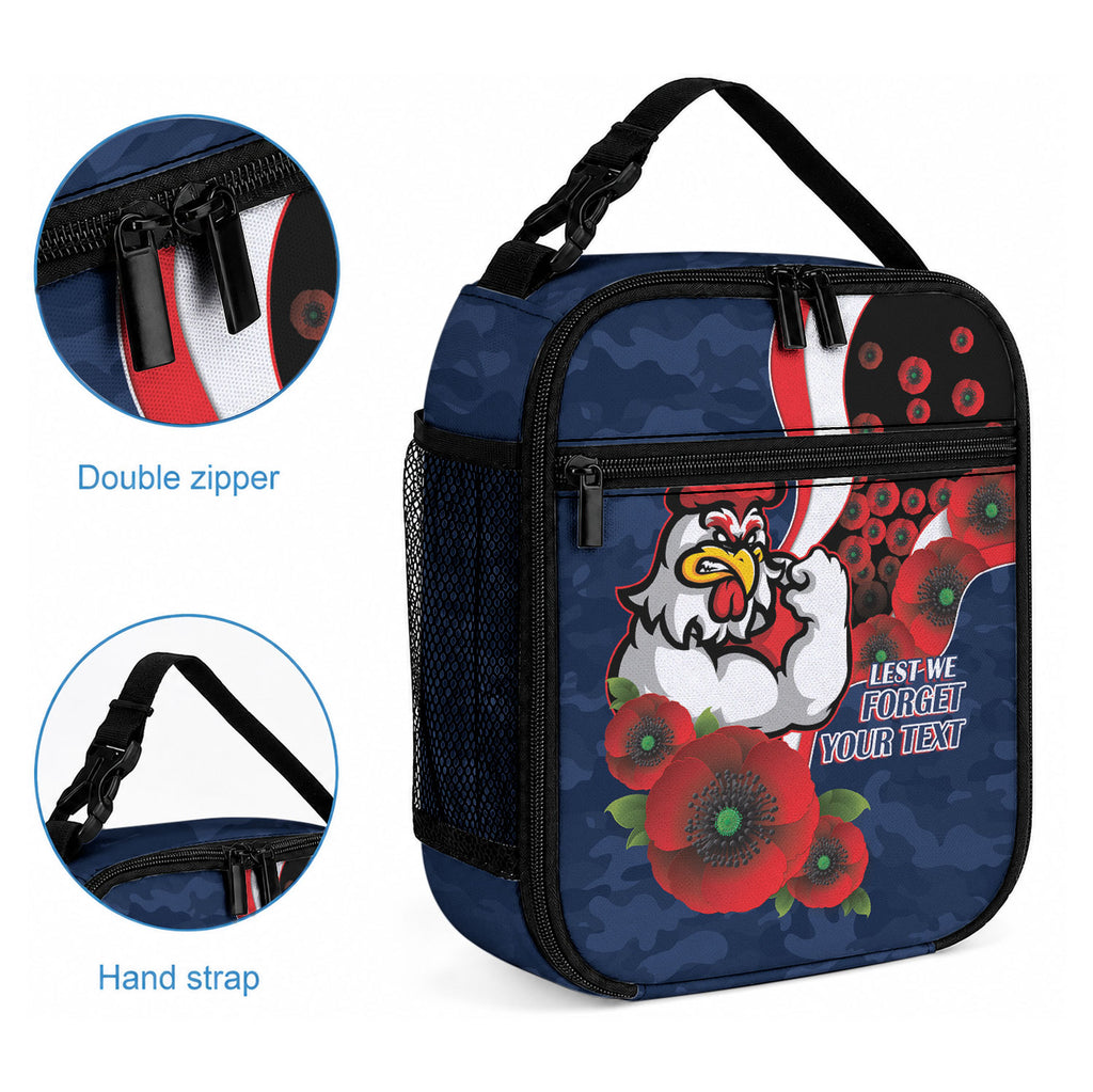 Sydney Roosters ANZAC Personalised Lunch Bag Lest We Forget Poppy Camo