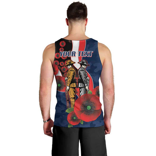 Sydney Roosters ANZAC Personalised Men Tank Top Lest We Forget Poppy Camo