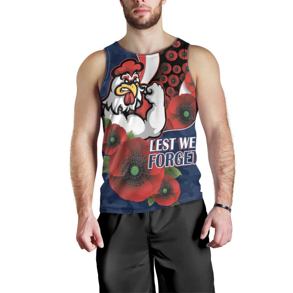 Sydney Roosters ANZAC Personalised Men Tank Top Lest We Forget Poppy Camo