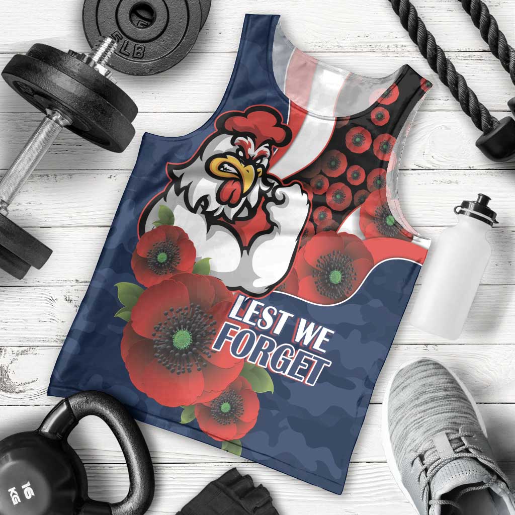 Sydney Roosters ANZAC Personalised Men Tank Top Lest We Forget Poppy Camo