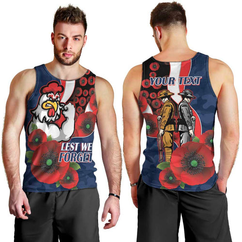 Sydney Roosters ANZAC Personalised Men Tank Top Lest We Forget Poppy Camo