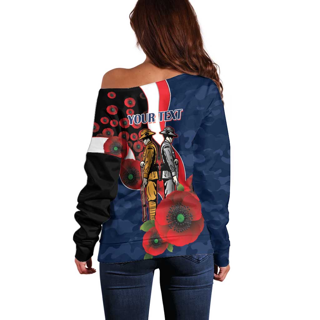 Sydney Roosters ANZAC Personalised Off Shoulder Sweater Lest We Forget Poppy Camo