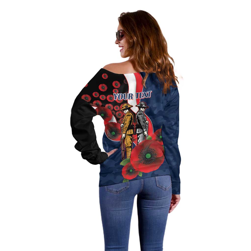 Sydney Roosters ANZAC Personalised Off Shoulder Sweater Lest We Forget Poppy Camo