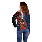 Sydney Roosters ANZAC Personalised Off Shoulder Sweater Lest We Forget Poppy Camo