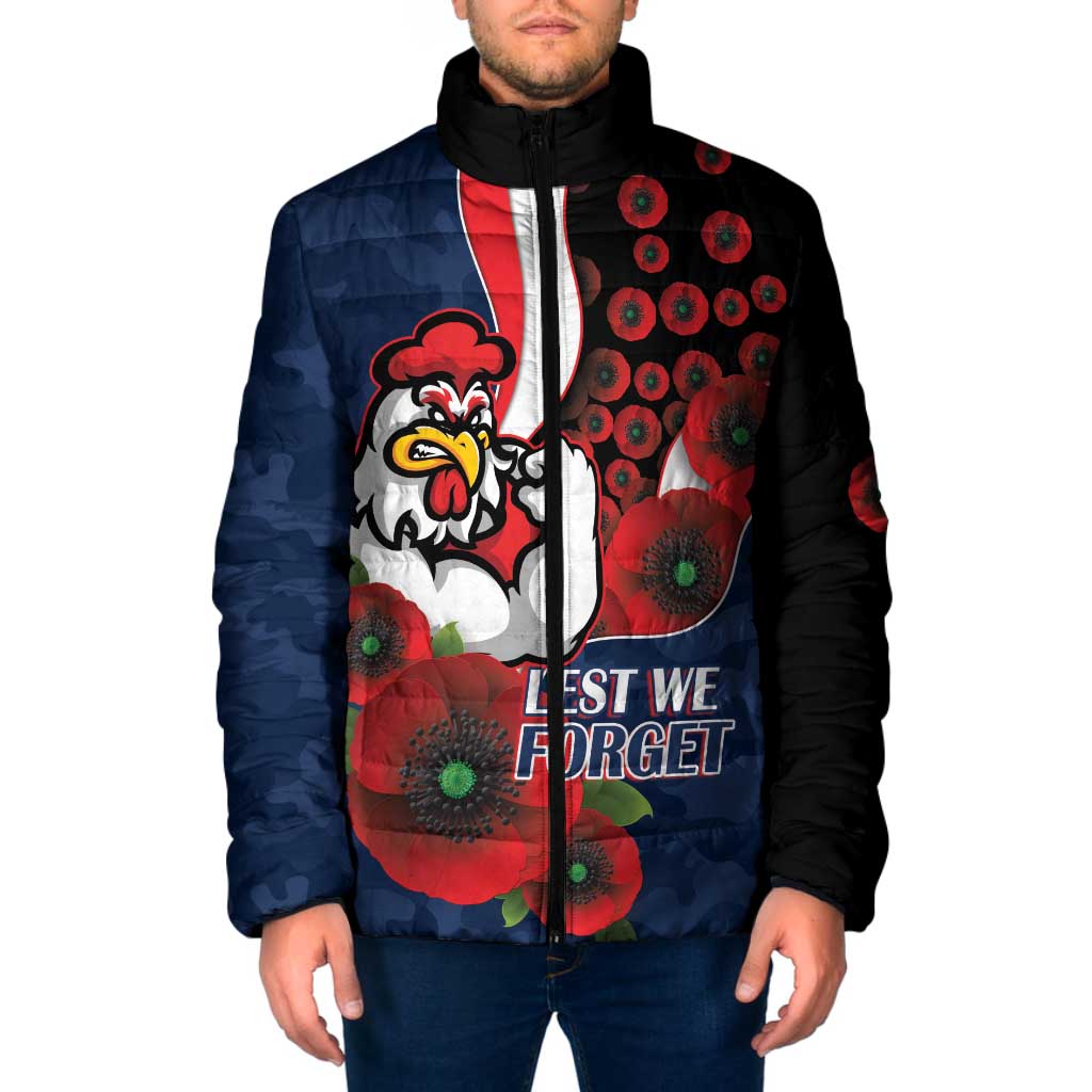 Sydney Roosters ANZAC Personalised Padded Jacket Lest We Forget Poppy Camo