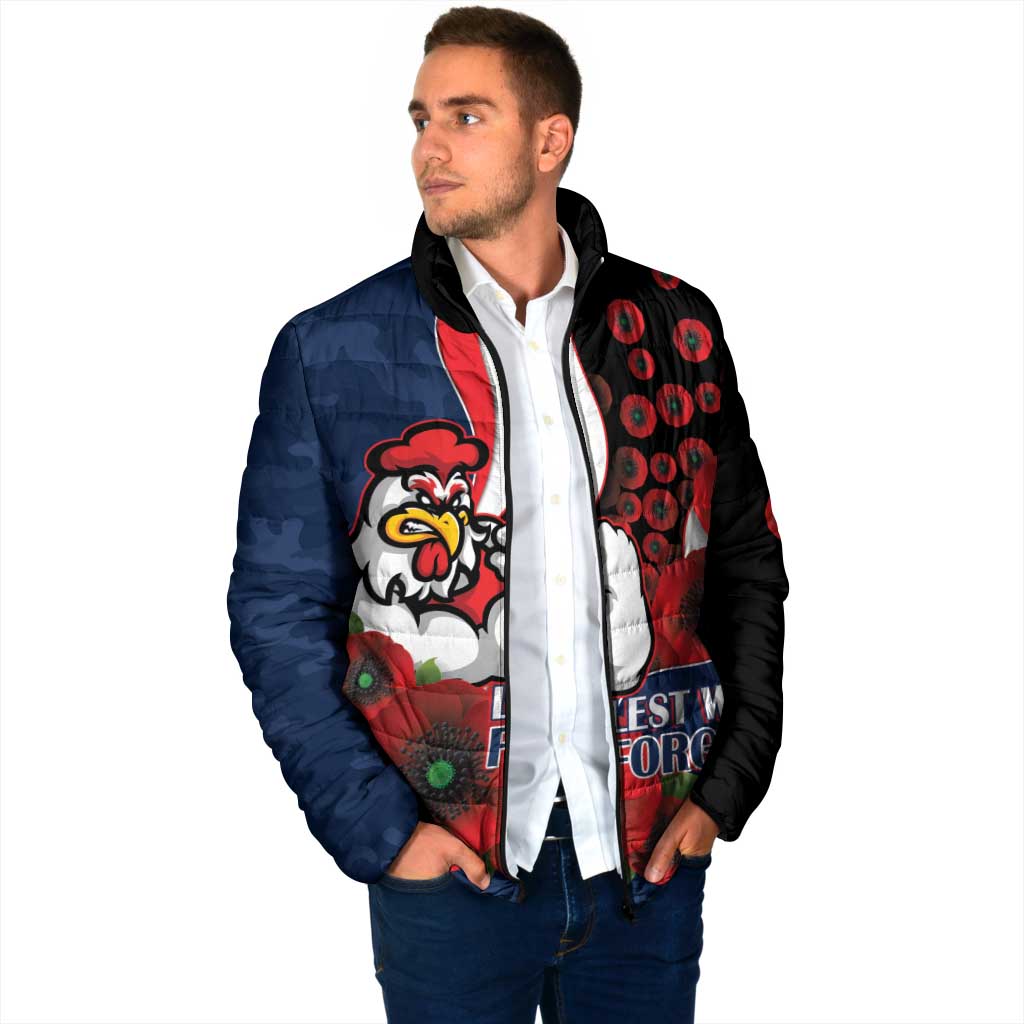 Sydney Roosters ANZAC Personalised Padded Jacket Lest We Forget Poppy Camo