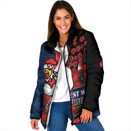 Sydney Roosters ANZAC Personalised Padded Jacket Lest We Forget Poppy Camo