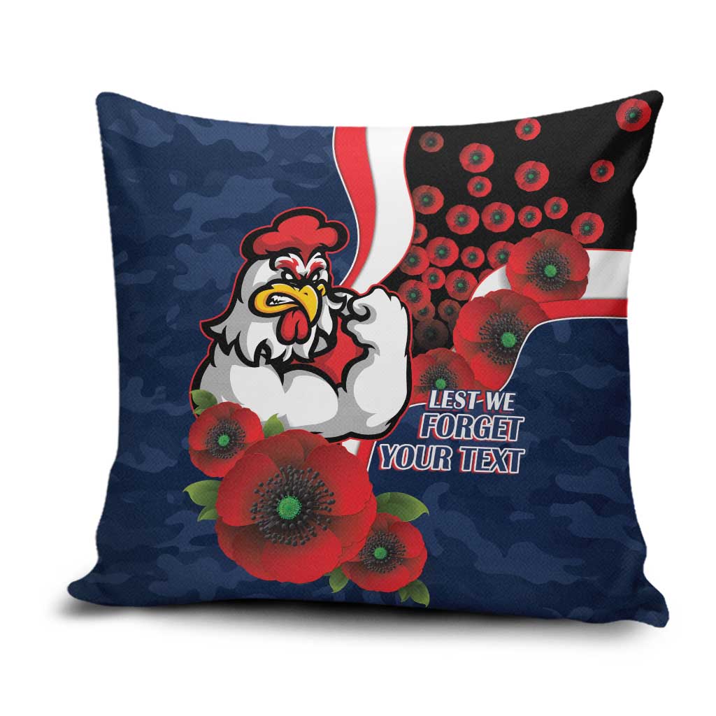 Sydney Roosters ANZAC Personalised Pillow Cover Lest We Forget Poppy Camo