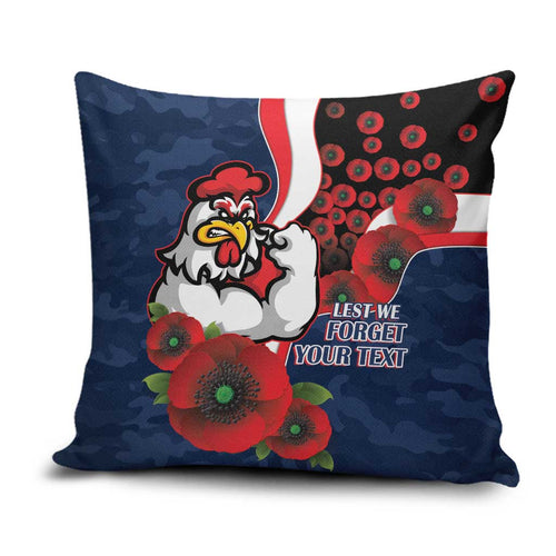 Sydney Roosters ANZAC Personalised Pillow Cover Lest We Forget Poppy Camo