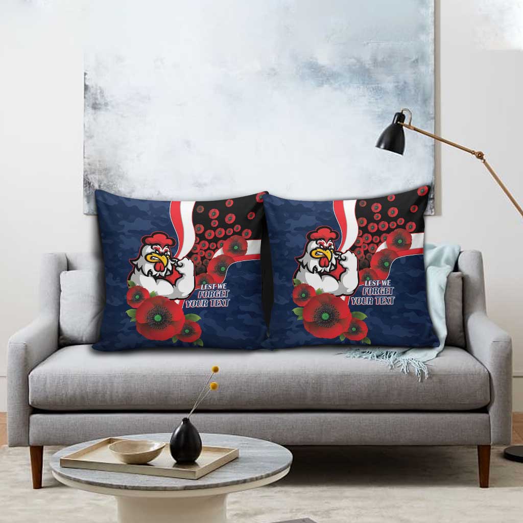 Sydney Roosters ANZAC Personalised Pillow Cover Lest We Forget Poppy Camo