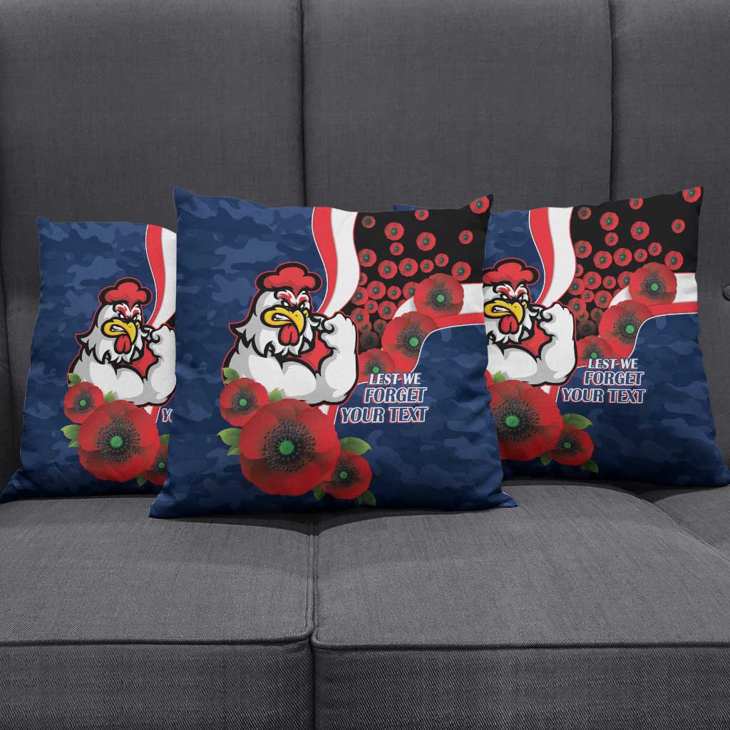 Sydney Roosters ANZAC Personalised Pillow Cover Lest We Forget Poppy Camo