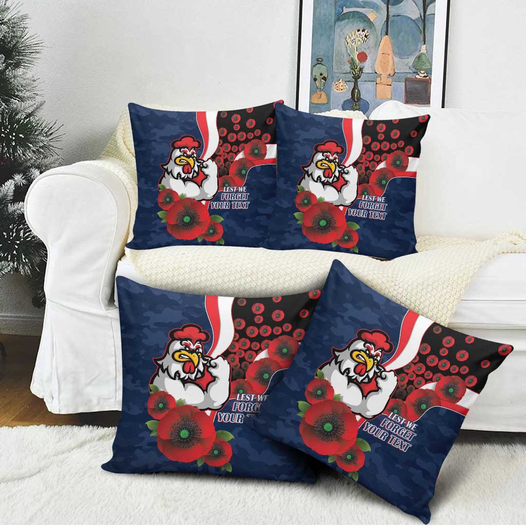 Sydney Roosters ANZAC Personalised Pillow Cover Lest We Forget Poppy Camo