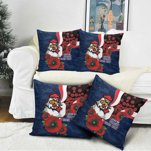 Sydney Roosters ANZAC Personalised Pillow Cover Lest We Forget Poppy Camo