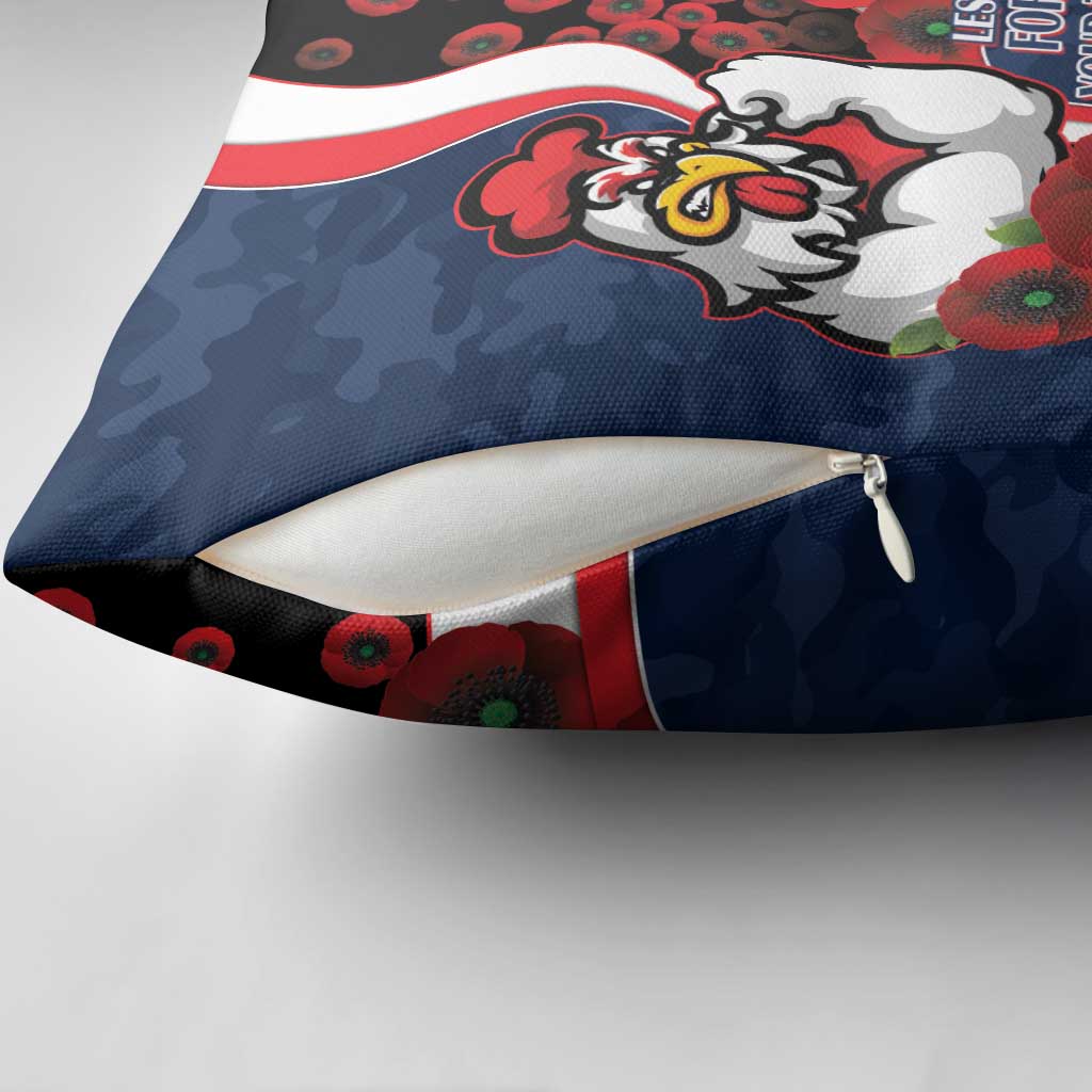 Sydney Roosters ANZAC Personalised Pillow Cover Lest We Forget Poppy Camo