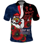 Sydney Roosters ANZAC Personalised Polo Shirt Lest We Forget Poppy Camo