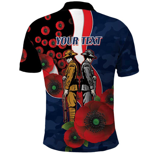 Sydney Roosters ANZAC Personalised Polo Shirt Lest We Forget Poppy Camo