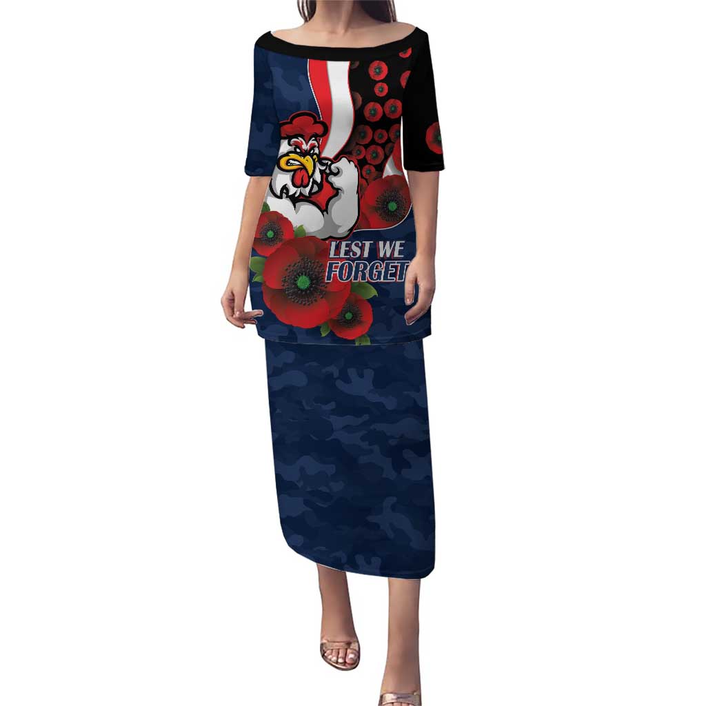 Sydney Roosters ANZAC Personalised Puletasi Lest We Forget Poppy Camo