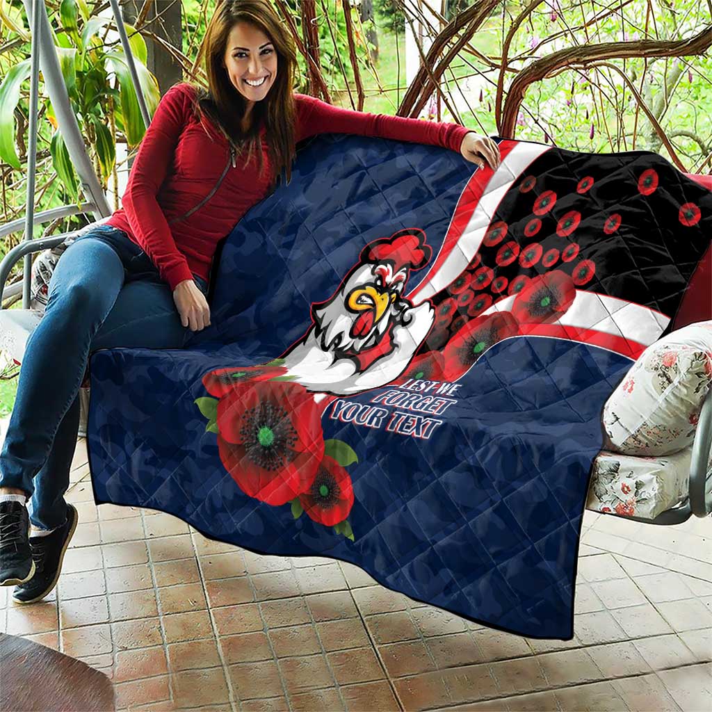 Sydney Roosters ANZAC Personalised Quilt Lest We Forget Poppy Camo