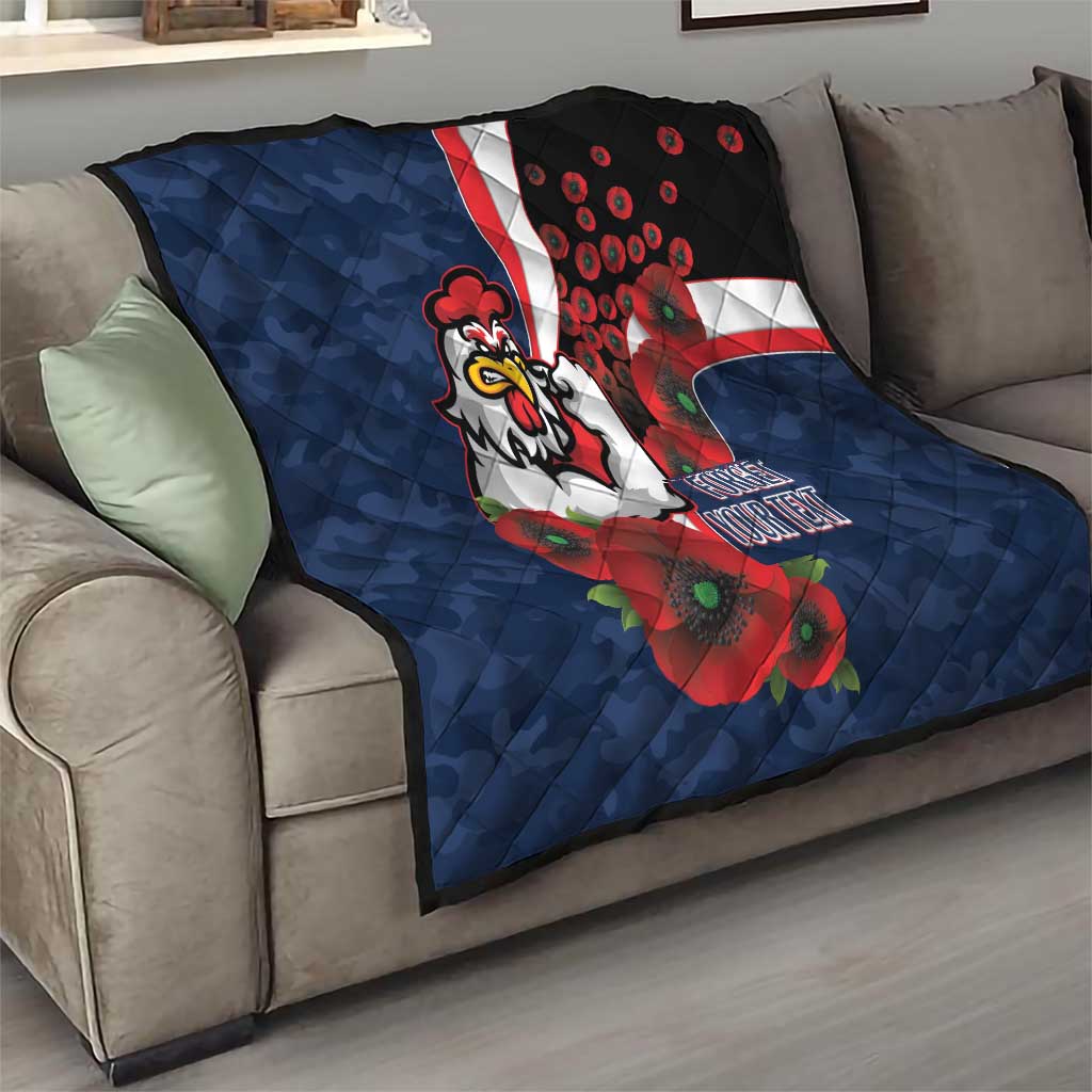 Sydney Roosters ANZAC Personalised Quilt Lest We Forget Poppy Camo