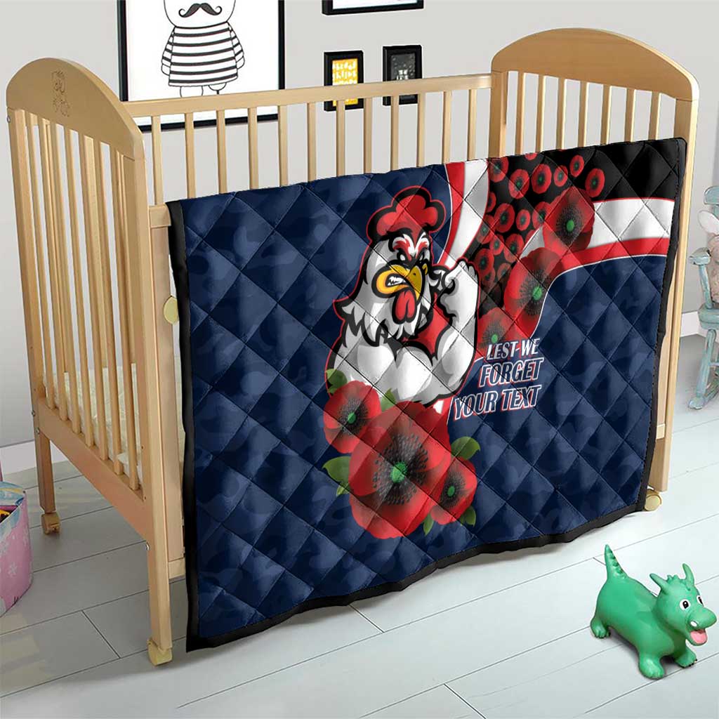 Sydney Roosters ANZAC Personalised Quilt Lest We Forget Poppy Camo