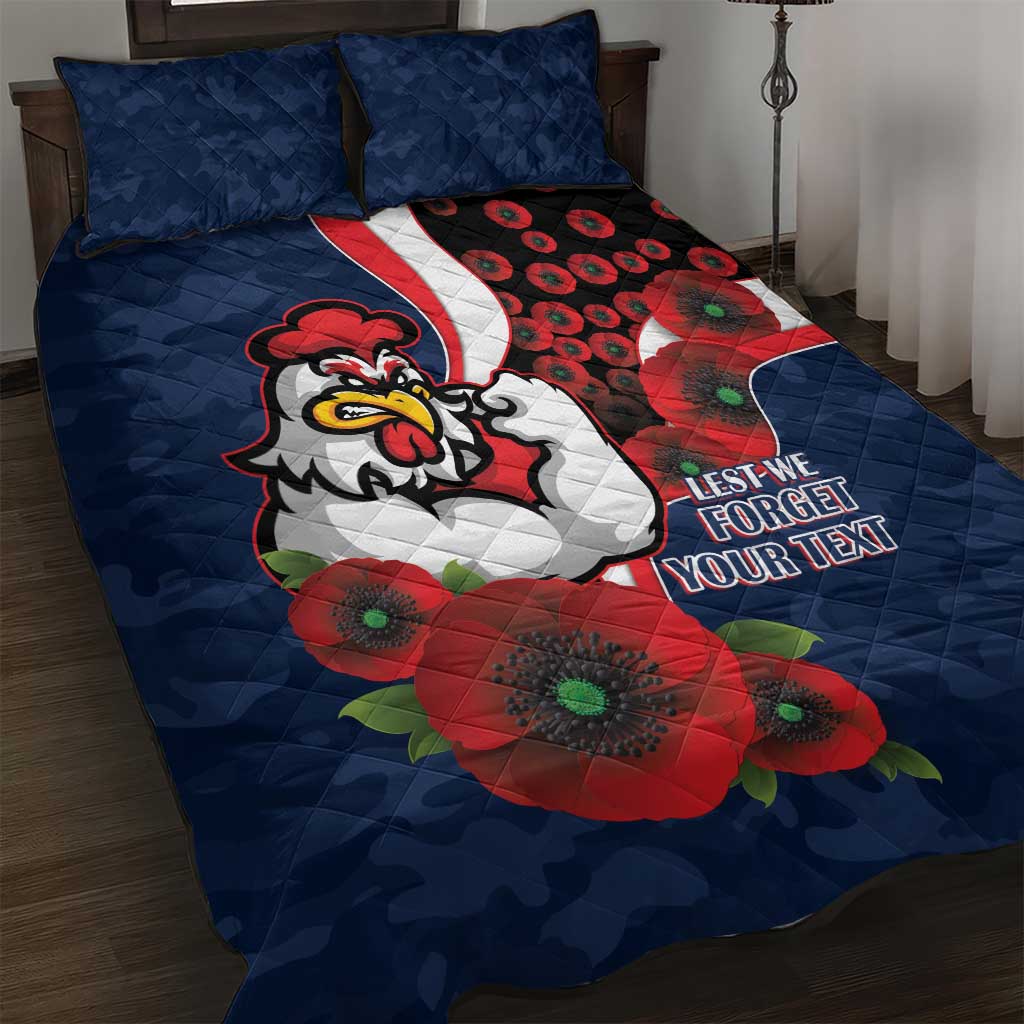 Sydney Roosters ANZAC Personalised Quilt Bed Set Lest We Forget Poppy Camo