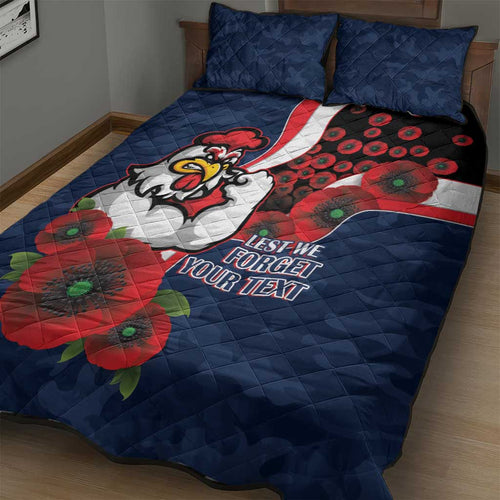 Sydney Roosters ANZAC Personalised Quilt Bed Set Lest We Forget Poppy Camo