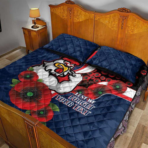 Sydney Roosters ANZAC Personalised Quilt Bed Set Lest We Forget Poppy Camo
